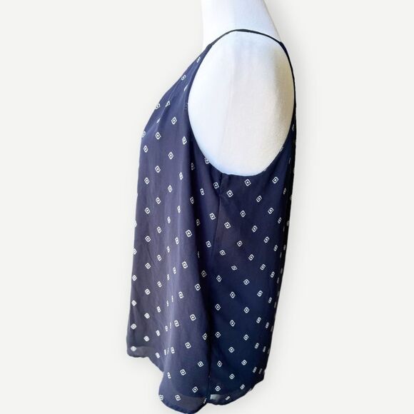 DNA Couture Sleeveless Blue Printed Flowy Lined Tank Top. Shirt. Blouse. - Picture 2 of 8